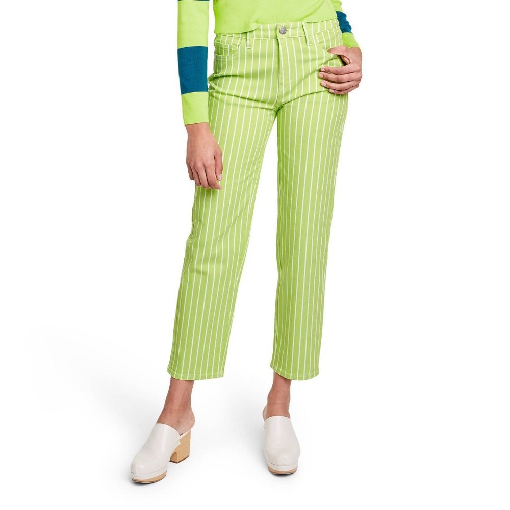 Women's Pinstripe High-Rise Straight Leg Jeans - Victor Glemaud x Target Lime Gr